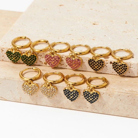 Herzanhänger Creolen Edelstahl Vergoldet Bunt Zirkonia Pavé Mode Trendiger Schmuck Für Frauen