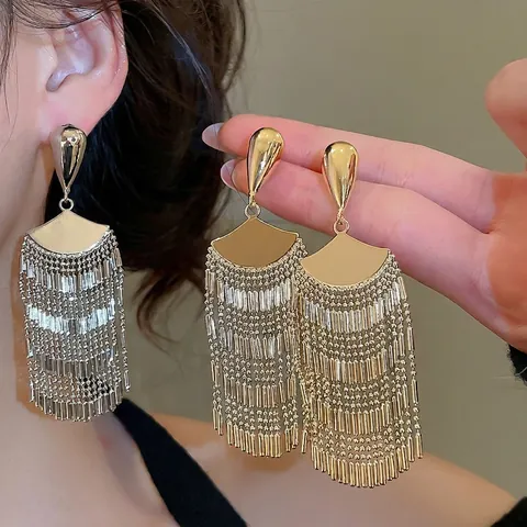 Statement Kwastje Hangoorbellen Met 925 Sterling Zilveren Oorprikker Waaiervormig Metaal Mode Voor Dames