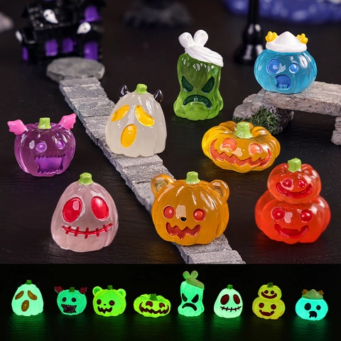 Halloween Mini Kürbis Figuren Leuchten Im Dunkeln Mikro Landschaft Garten Harz Deko Ornamente Geist Monster