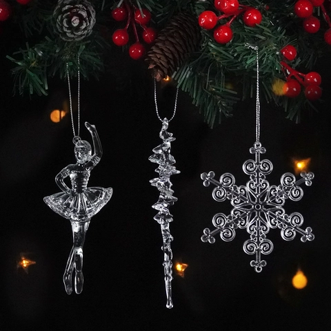 Adornos Colgantes De Navidad Acrílico Transparente Bailarina De Ballet Copo De Nieve Icicle Decoración De Árbol