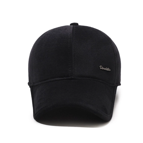 Men Winter Baseball Cap With Foldable Ear Protection Thick Warm Woolen Peaked Hat Outdoor Windproof Solid Color