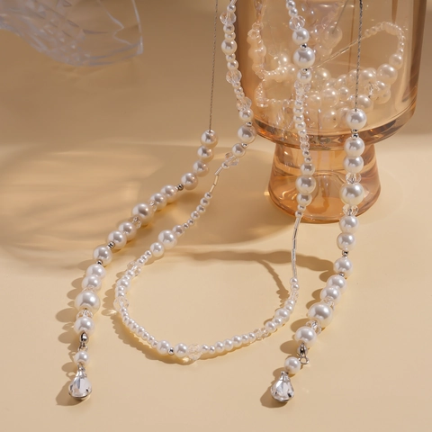 Barock Lange Halskette Mit Kunstperlen Und Glasperlen Wassertropfen Anhänger Retro Elegante Pulloverkette Für Damen