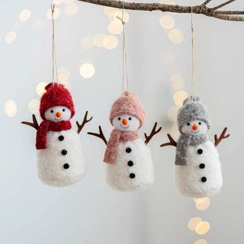 Ornamento Appeso Pupazzo Di Neve Di Natale Feltro Di Lana Fatto A Mano Con Cappello Sciarpa In Maglia Per Albero