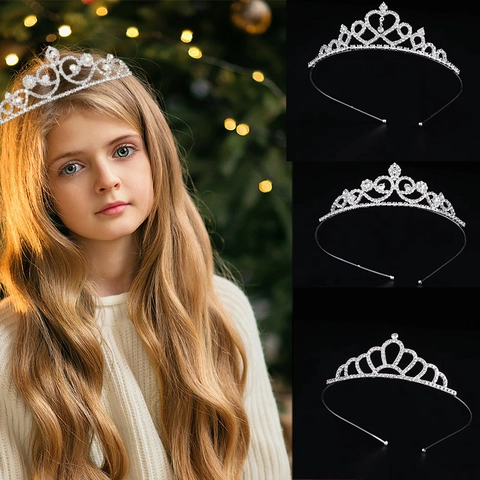 Cerchietto Corona Principessa con Strass Argento Lega Tiara per Ragazze Festa Compleanno Matrimonio Esibizione Accessori Capelli