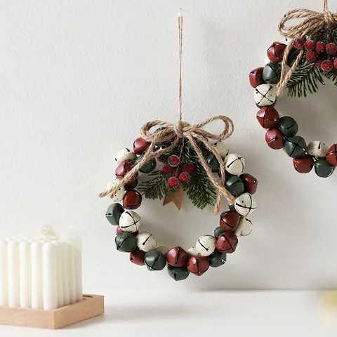 Kerstbel Krans Hangende Ornamenten Metaal Dennenappel Dennennaalden Decoratief Handgemaakt Vintage Voor Huis Decoratie