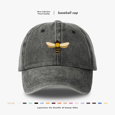 Bee Embroidery Washed Cotton Baseball Cap Outdoor Sunshade Retro Adjustable Sport Dad Hat For Women Men Casual