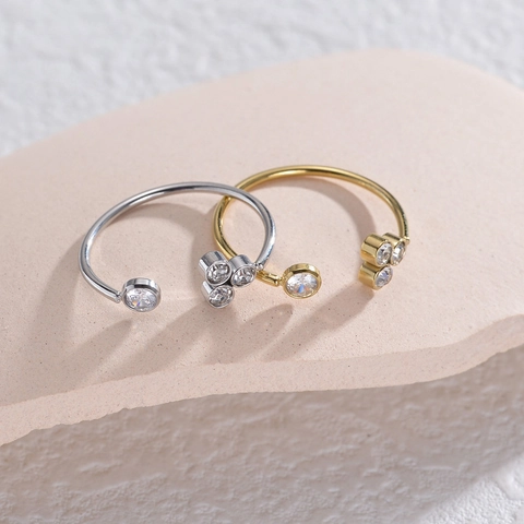 Minimalist Open Adjustable Ring Titanium Steel 14K Gold Plated Cubic Zirconia Cluster Jewelry For Women