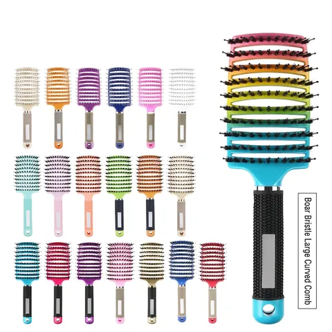 Boar Bristle Hair Brush Curved Vented Detangling For Blow Drying Scalp Massage Anti Static Styling Tool For All Hair Types