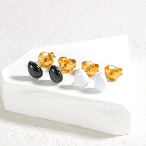 Boucles d'Oreilles Clous en Acier Inoxydable Minimaliste pour Femmes Émail Géométrique Ovale Cœur Carré Plaqué Or Bijoux
