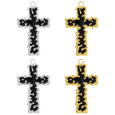 Ciondolo Croce Acciaio Inossidabile 304 Trama Fondente Irregolare Intarsio Smalto Stile Gothic Punk Gioielli Collane