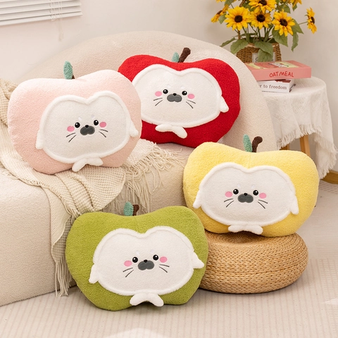 Cuscino In Peluche A Forma Di Mela Morbido Velluto Nuvola Viso Di Foca Cartone Animato Cuscino Decorativo