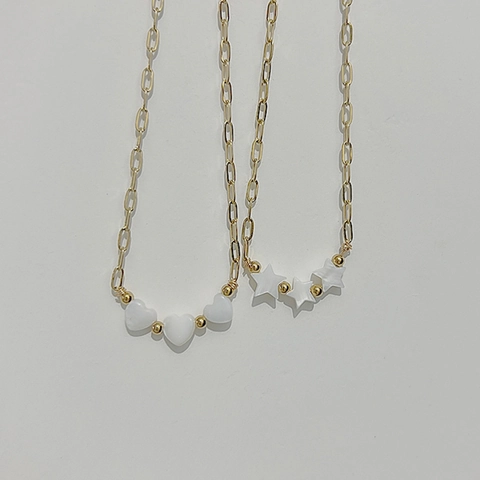 Minimalist Pendant Necklace For Women Stainless Steel Paperclip Chain White Shell Hearts Star Shape Light Luxury Accessory