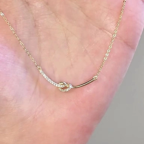 S925 Sterling Silver Bow Knot Pendant Necklace For Women Gold Plated Pave Rhinestone Clavicle Chain Fashion Jewelry Gift