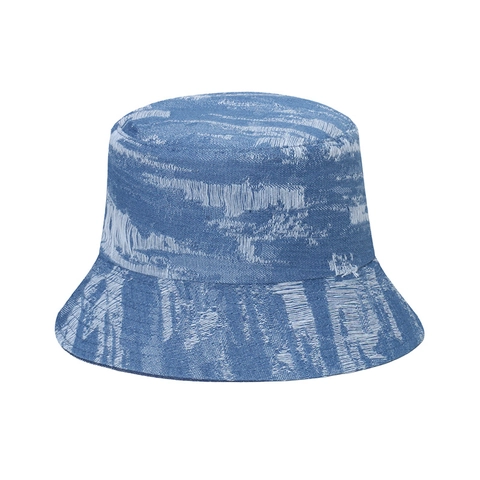 Washed Denim Cotton Bucket Hat Distressed Frayed Texture Sun Protection Beach Travel Sun Hat For Men Women