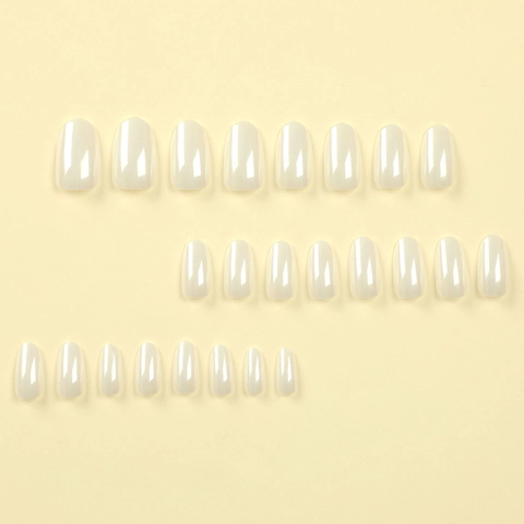 Uñas Postizas Press On Blanco Perla Artificial Cromo Ovalado Corto Brillante Desmontable Manicura Para Mujeres