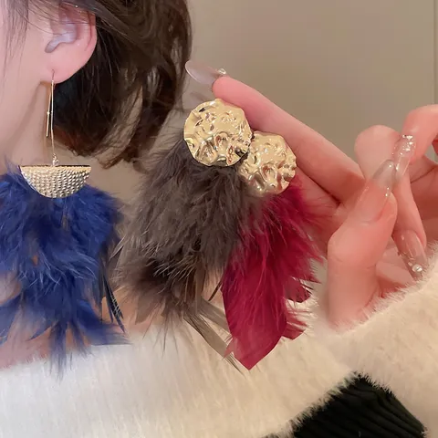 Pendientes Colgantes De Plumas Extragrandes Bohemios Con Poste De Plata De Ley 925 Joyería De Aleación Martillada Para Mujeres