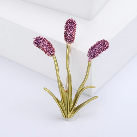 Elegant Alloy Plant Brooch For Women Rhinestone Inlaid Cattail Shape Pin For Coat Cardigan Dress Personalized Fashion Jewelry