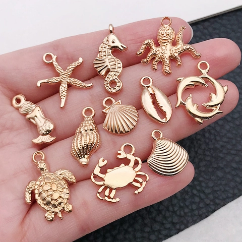 Ocean Sea Animal Charms Pendants Zinc Alloy Metal Starfish Seahorse Mermaid Shell Dolphin Nautical DIY Jewelry Making Crafting