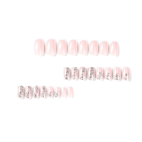 French Tip Press On Nails White Silver Glitter Square Glossy Artificial Nails For Women Simple Manicure Accessory