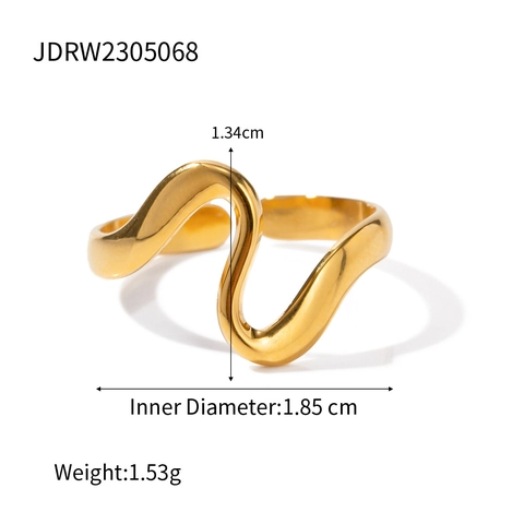 Onregelmatige Gegolfde Open Ring 18K Verguld Roestvrij Staal Minimalistische Geometrische Verstelbare Sieraden