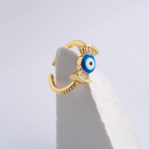 Verstellbarer Offener Ring Kupfer Vergoldet Evil Eye Emaille Micro Pave Zirkon Geometrischer Boho Schmuck Damen