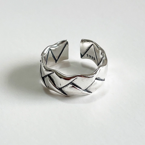 Anello Intrecciato In Argento Sterling 925 Per Donna Texture Geometrica Ossidata Vintage Fascia Aperta Regolabile Gioielli Di Moda