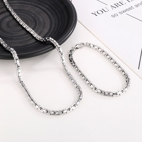 Collier Et Bracelet À Chaîne Box Minimaliste En Acier Inoxydable Bijoux À Maillons Bambou Pour Hommes Style Industriel