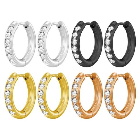 Boucles D'oreilles Créoles Minimalistes En Acier Inoxydable Avec Zircon Inlays Trendy Huggie Pour Femmes