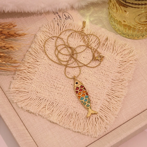 Koi Vis Hanger Ketting Vintage Kleurrijk Emaille Roestvrij Staal Slangenketting Sieraden Voor Vrouwen Retro Elegant