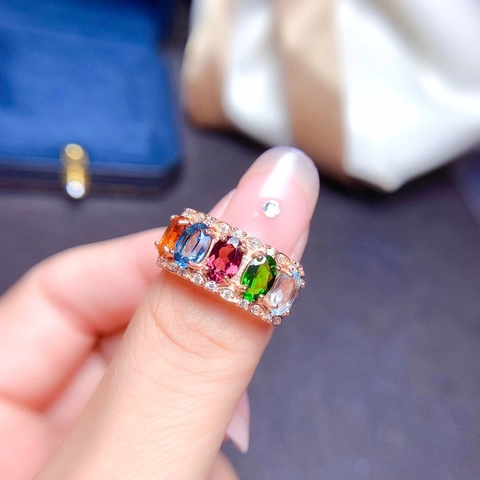 Luxuriöser Kupfer Edelstein Offener Ring Für Damen Bunte Ovale Steine Verstellbarer Strass Eternity Ring Vintage Schmuck Zubehör