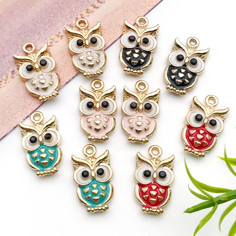 Ciondoli Gufo Lega Smalto Olio Gocciolante Pendenti Animali Per Creazione Gioielli Fai Da Te Bracciale Collana Portachiavi Accessori Colorati Carini