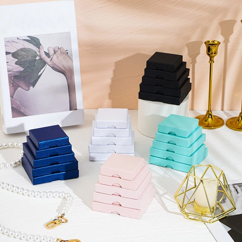 Minimalist Cardboard Jewelry Box For Ring Necklace Earring Brooch Badge Gift Packaging Multi Color Square Storage Display Box