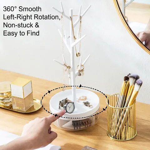 Présentoir À Bijoux En Forme D'Arbre Base Rotative En Plastique Branches Amovibles Plateau De Rangement Pour Collier Boucles