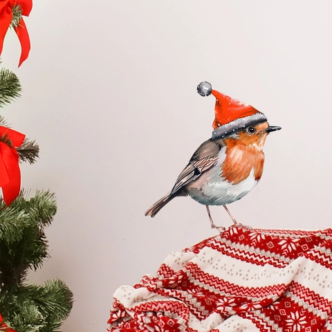 Christmas Robin Bird Wall Sticker PVC Watercolor Festive Holiday Decor For Bedroom Living Room Kitchen Window