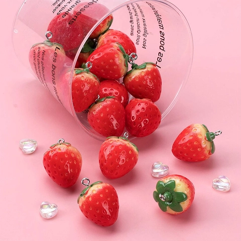 3D Strawberry Resin Charms Pendants For DIY Jewelry Making Necklaces Earrings Keychains Fruit Accessories