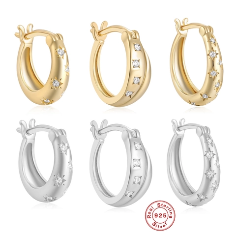 925 Sterling Silber Creolen Für Damen Stern Nordstern Zirkonia Eingelegt Minimalistischer Zierlicher Huggie Schmuck