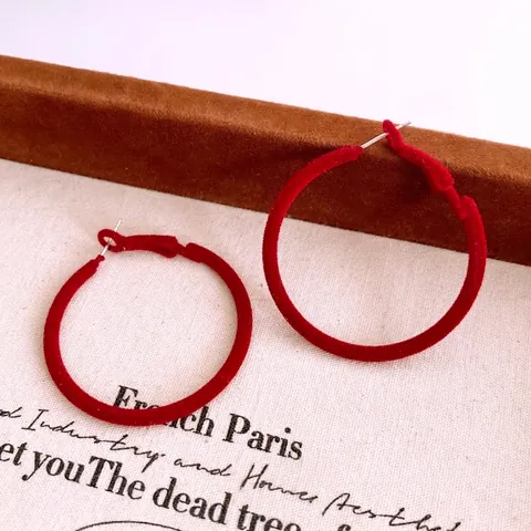 Vintage Geometric Round Hoop Earrings With 925 Sterling Silver Earring Post Flocked Painted Minimalist Style For Women