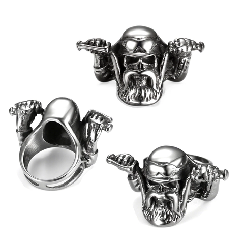 Motorcycle Biker Skull Ring Stainless Steel Punk Gothic Retro Helmet Goggles Beard Rider Men Jewelry
