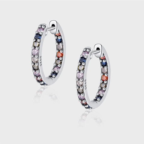 Orecchini a Cerchio in Argento Sterling S925 Con Zirconia Arcobaleno per Donna Orecchini Geometrici Multicolore Gioielli Vintage
