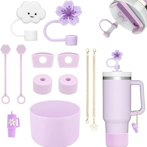 Silicone Water Cup Accessories Flower Cloud Straw Cover Protective Boot Leak Proof Plug Flower Charm Chain For Tumbler