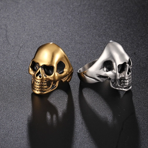 Skull Head Ring Stainless Steel Gothic Punk Rock Style Polished Matte Finish For Men Retro Hip Hop Jewelry