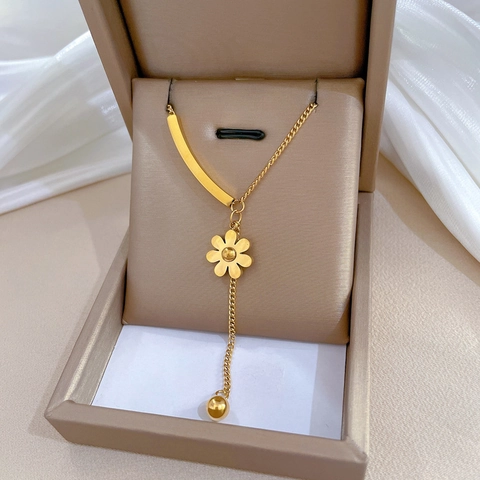 Collana Con Ciondolo Fiore Margherita In Acciaio Al Titanio Da Donna Gioielli Minimalisti Catena Per Clavicicola A Forma Di Y