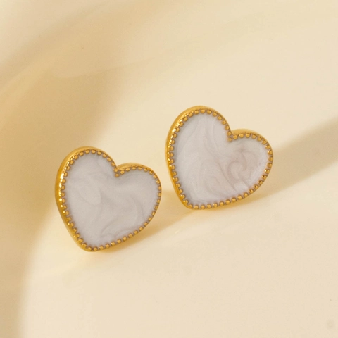 Women Stainless Steel Heart Shaped Oil Dripping Stud Earrings Gold Silver Plated Irregular Texture Fashion Jewelry Gift