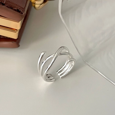Anello Regolabile In Argento Sterling 925 Linee Incrociate Geometriche Minimaliste Gioielli Stile Ins Per Donna Accessorio Elegante