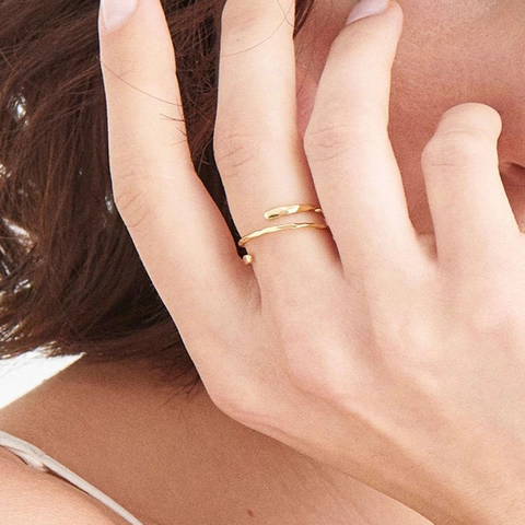 Double Layer Copper Ring Gold Plated Adjustable Open Irregular Hammered Texture Fashion Index Finger Jewelry For Women