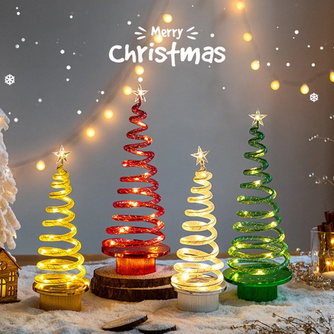 Lampada Da Scrivania Albero Di Natale LED A Spirale Rotante Luminosa Decorazione PVC Stella Tavolo