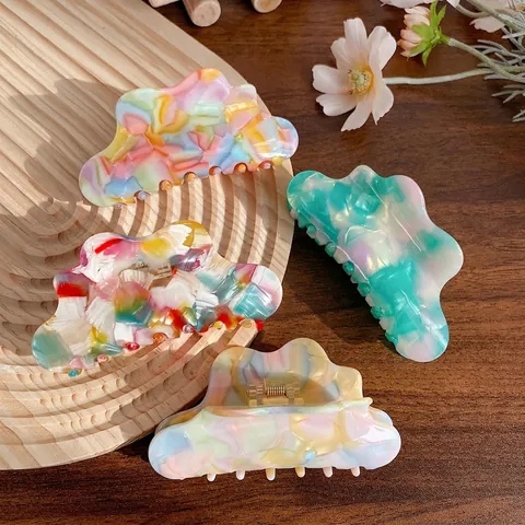 Acetate Hair Claw Clips Cloud Shaped Wavy Marble Tortoiseshell Large Elegant Strong Hold Nonslip Hair Accessories