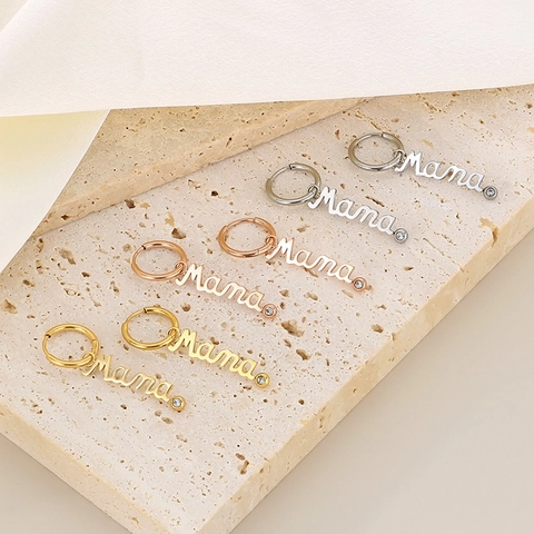 Collar Y Pendientes Letra Mama Acero Inoxidable Estrás Regalo Día De La Madre Joyas Para Mujer