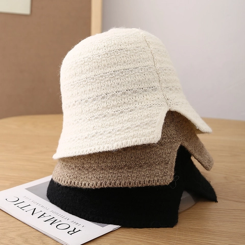 Sombrero De Pescador De Punto Para Mujer Invierno Estilo Japonés Grueso Cálido Acrílico De Campana Con Abertura Lateral