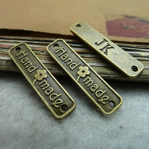 Handmade Engraved Rectangular Connector Pendants Zinc Alloy Double Hole Antique Bronze Vintage DIY Jewelry Finding Tags